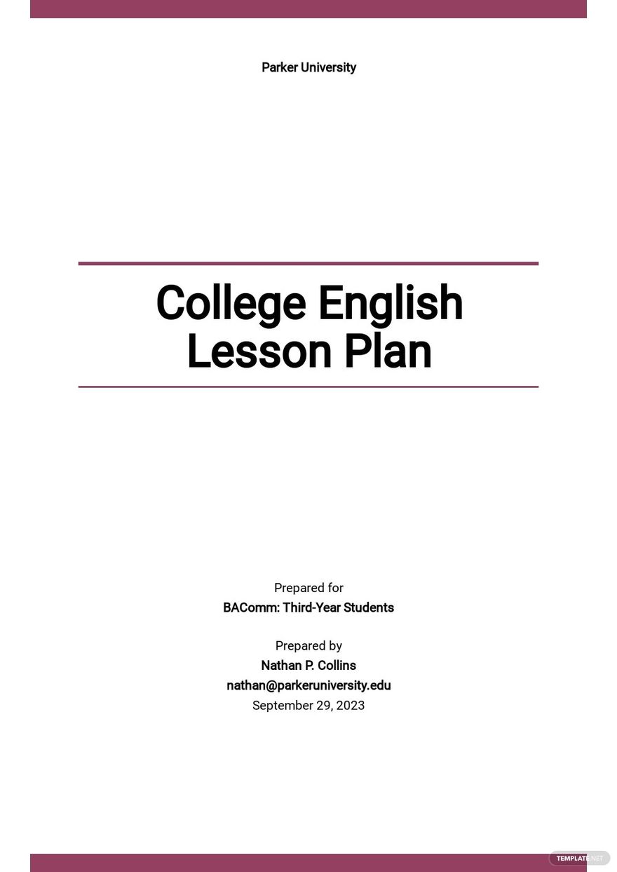 College English Lesson Plan Template