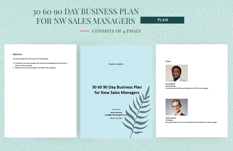 30 60 90 Day Business Plan for New Sales Managers Template