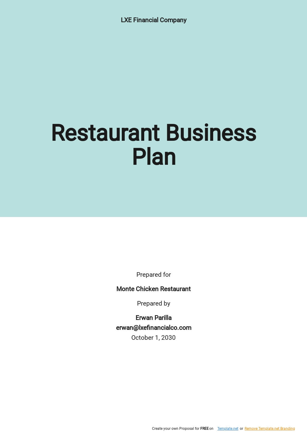 Restaurant Business Plan Financial Template
