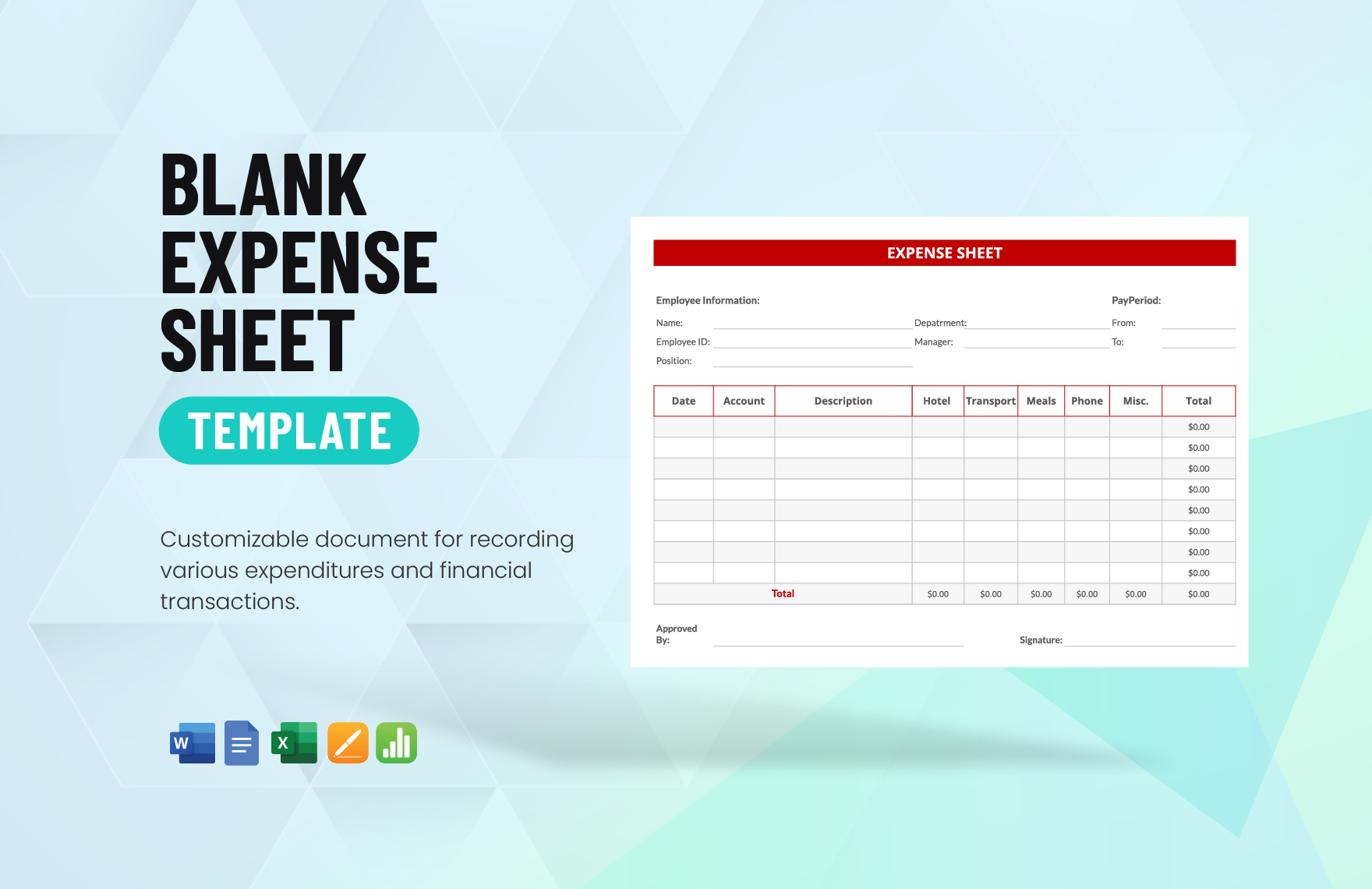 Blank Expense Sheet Template in Word, Google Docs, Excel, Apple Pages, Apple Numbers