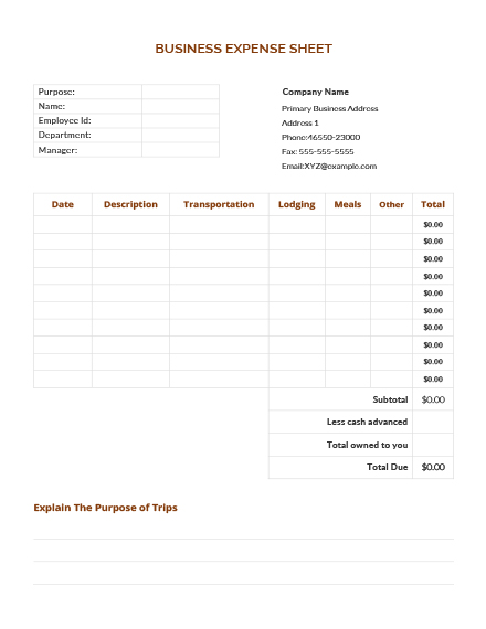 Free Business Expense Sheet Template in Microsoft Word, Excel, Apple ...