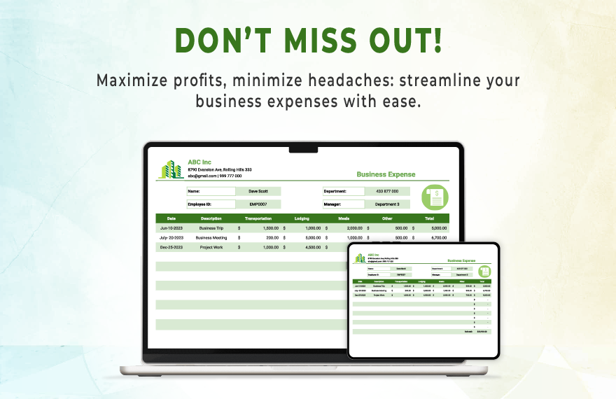 Business Expense Sheet Template