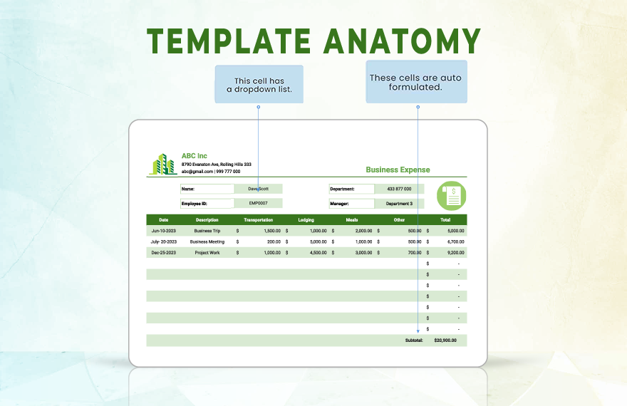 Business Expense Sheet Template