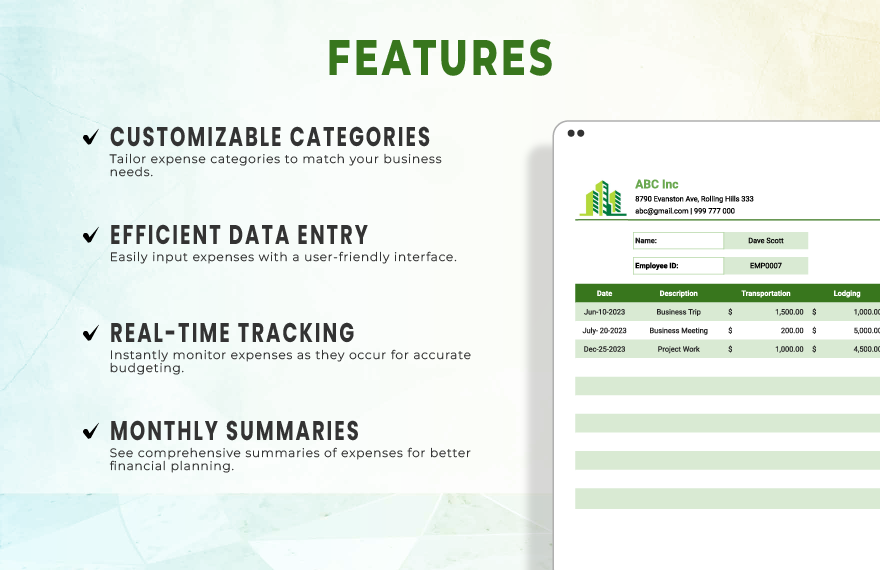 Business Expense Sheet Template