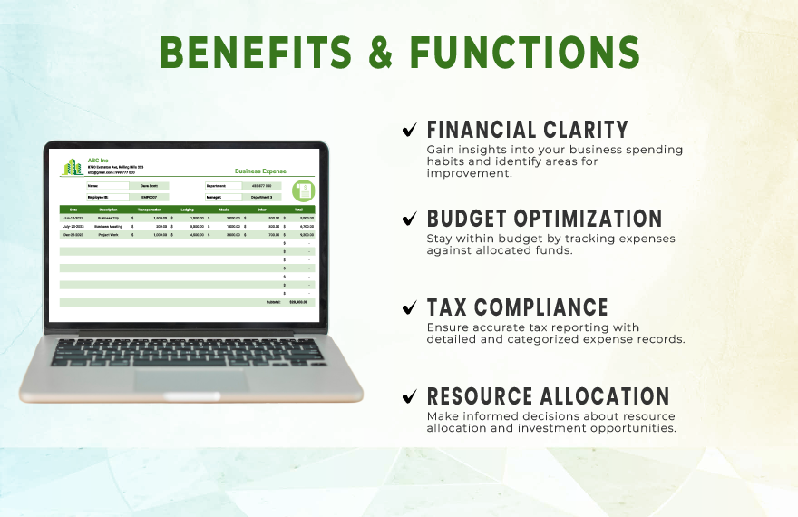 Business Expense Sheet Template