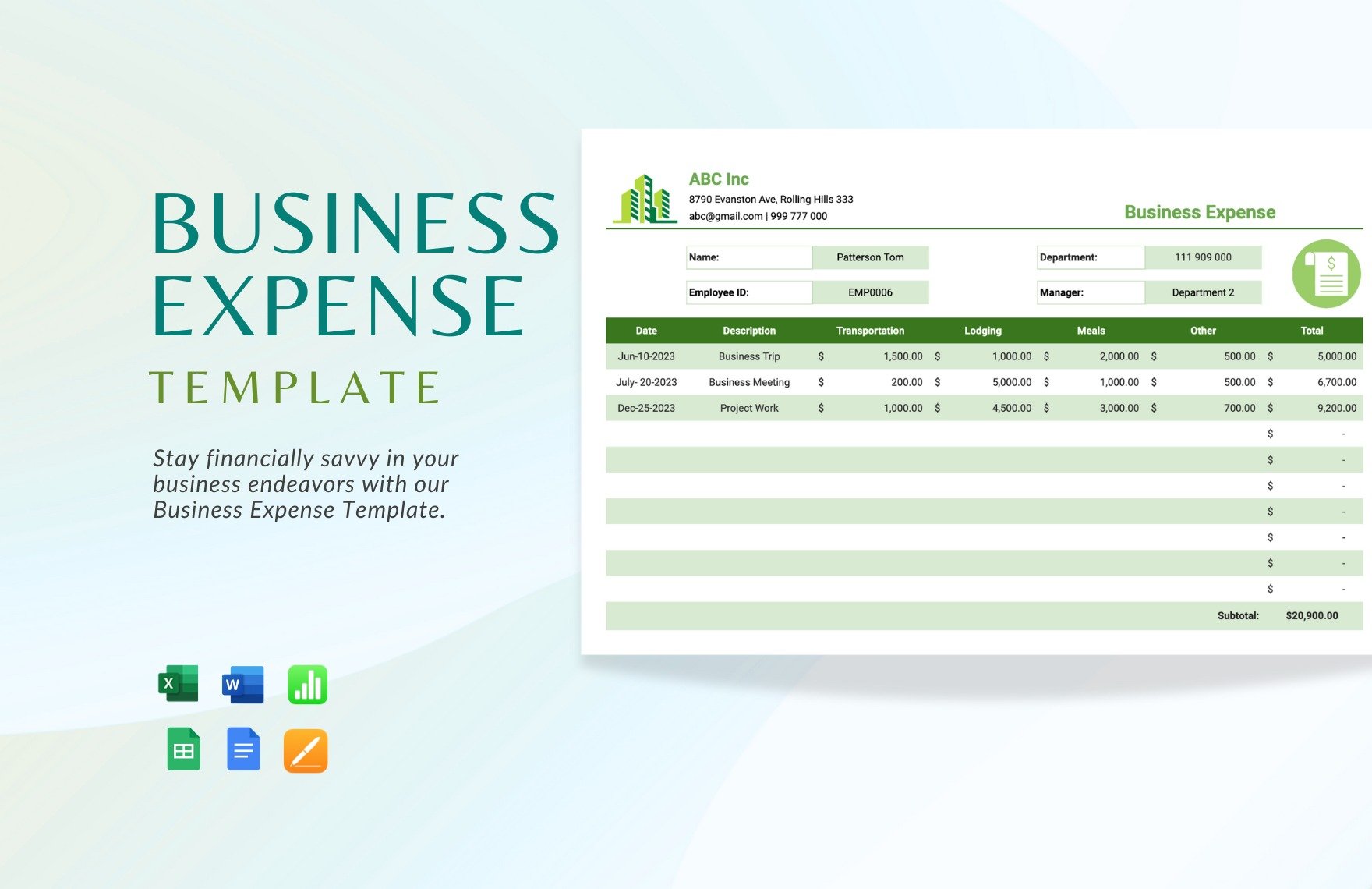 Business Expense Sheet Template in Word, Google Docs, Excel, Google Sheets, Apple Pages, Apple Numbers