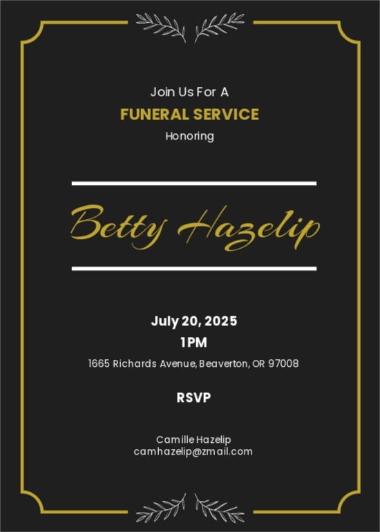 Email Funeral Memorial Invitation Template in Word, Google Docs, Illustrator, PSD, Publisher