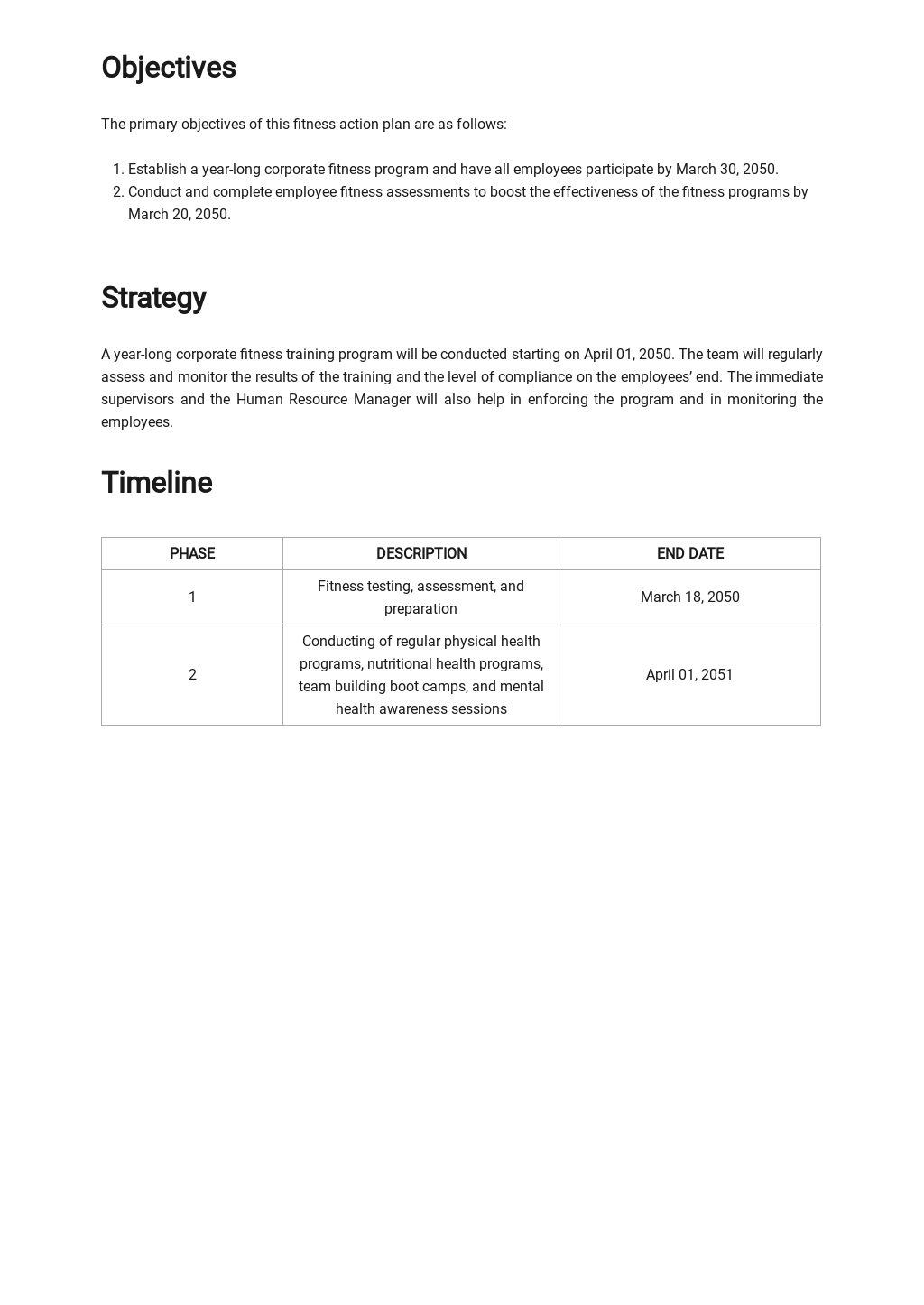 Fitness Action Plan Template in Google Docs, Word, Apple Pages, PDF