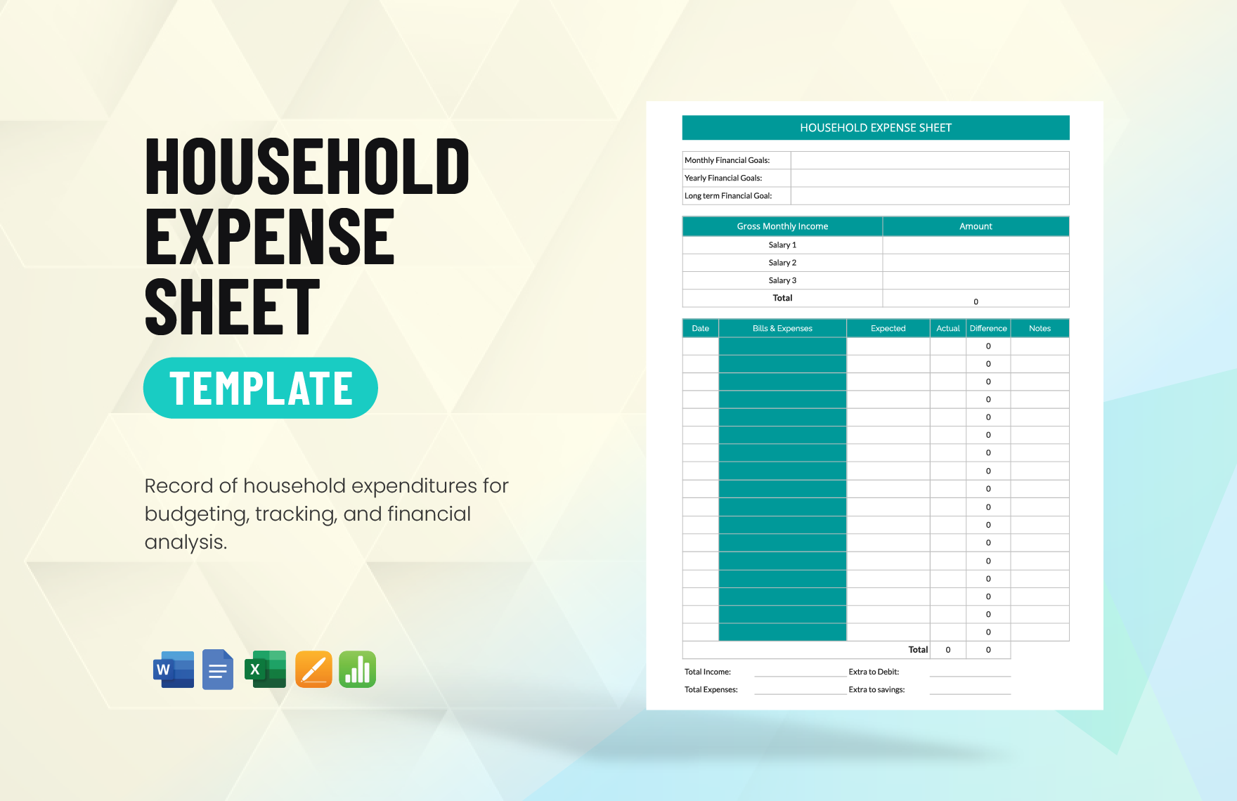 Household Expense Sheet Template in Word, Google Docs, Excel, Apple Pages, Apple Numbers