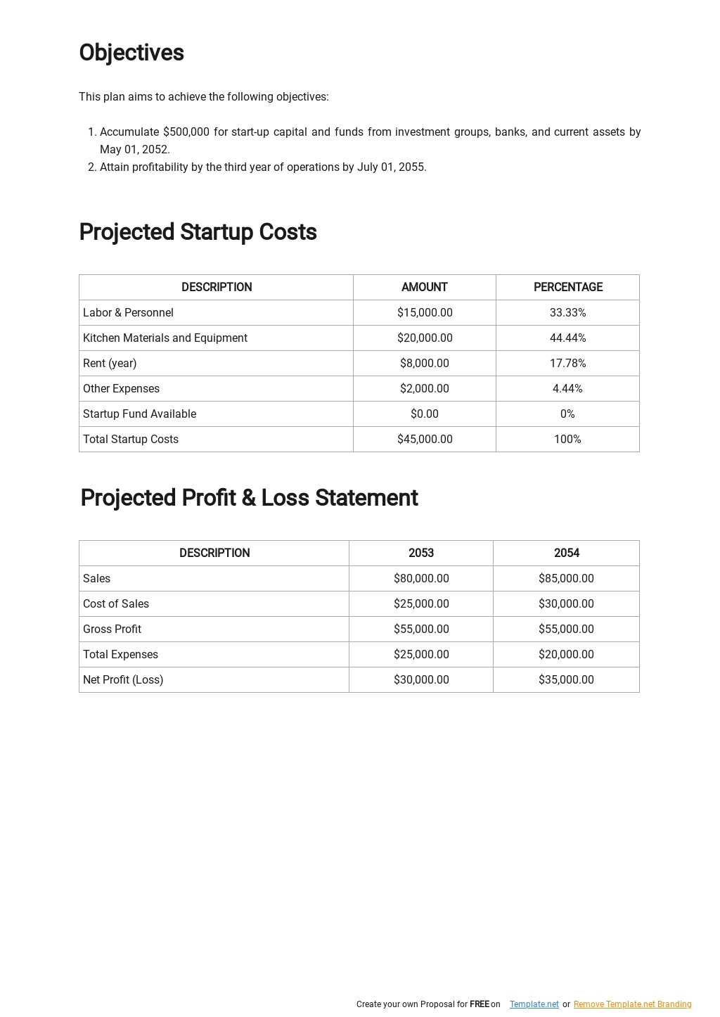 Startup Business Plan Financial Template Free PDF Template