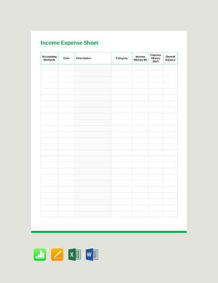 free income and expense log template