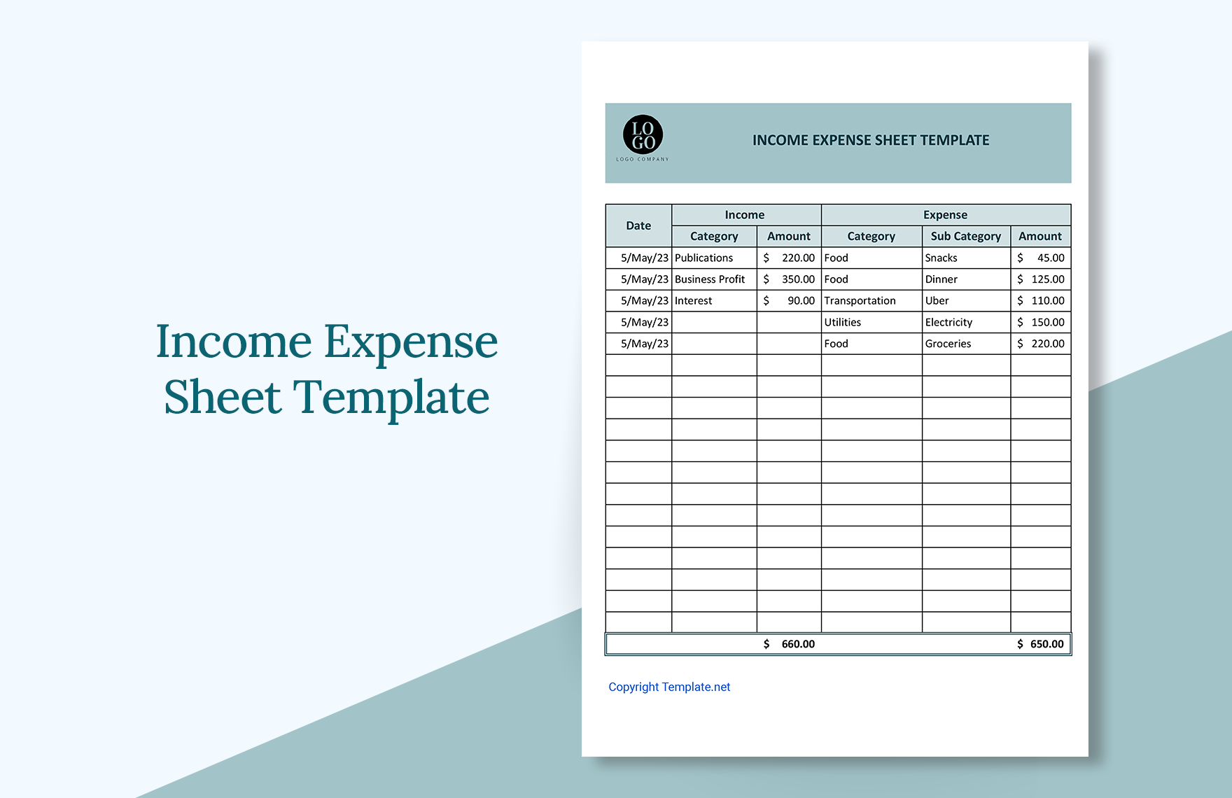 income and expense spreadsheet template excel