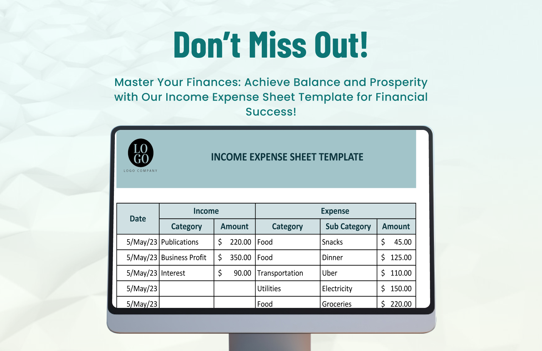 Income Expense Sheet Template