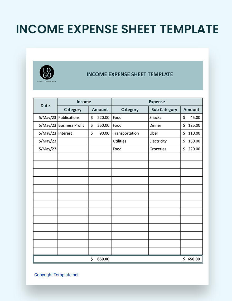 Expense Sheet Template Google Docs, Google Sheets, Excel, Word