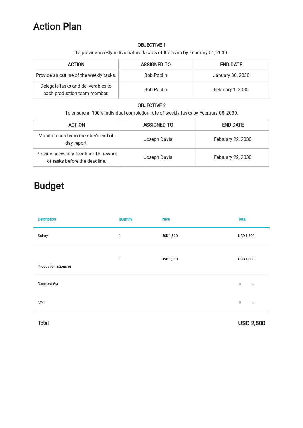 Individual Weekly Work Plan Template [Free PDF] | Template.net