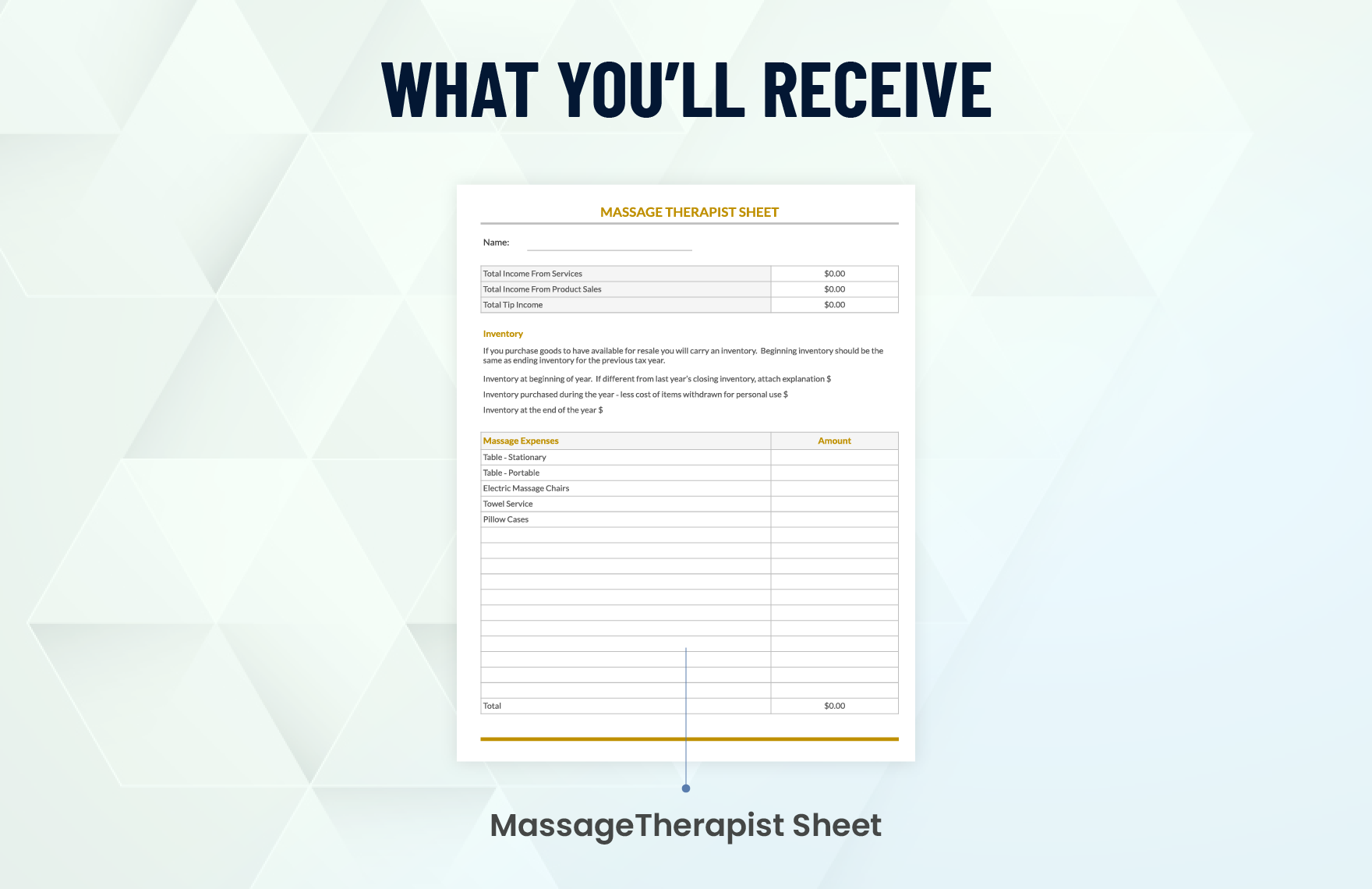 Massage Therapist Expense Sheet Template