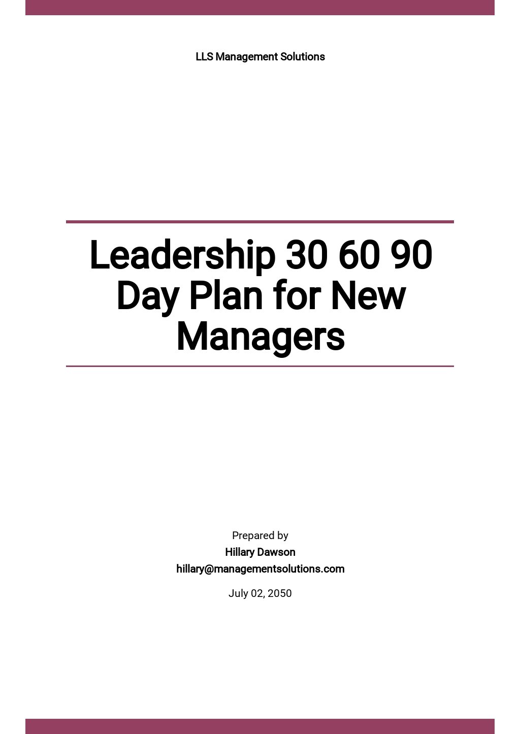 example 30 60 90 plan manager