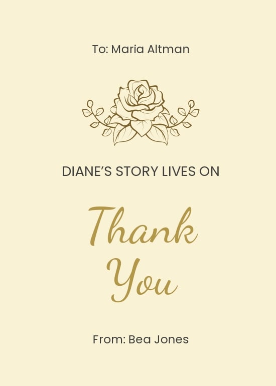 Free Gold Funeral Thank You Card Template