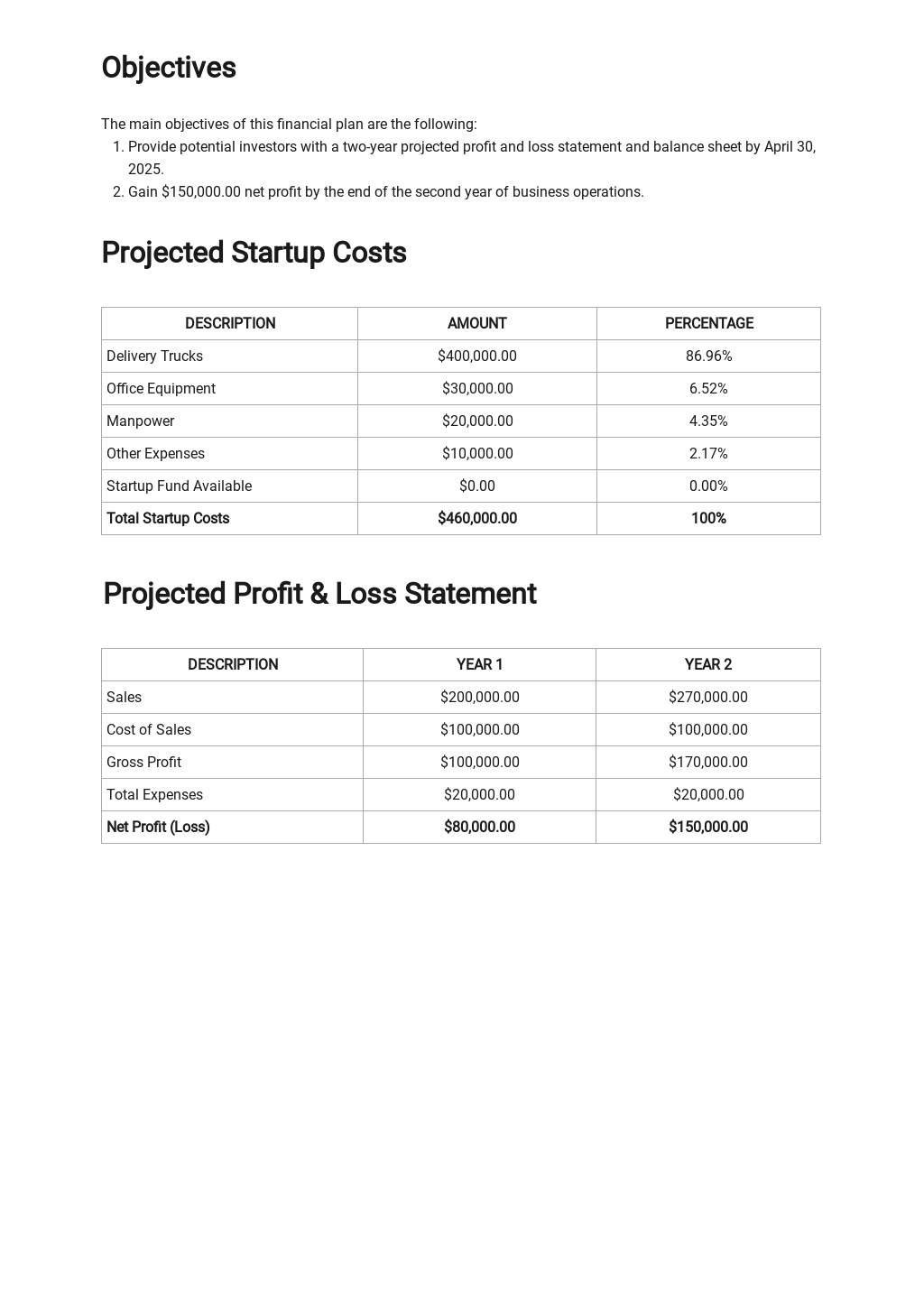 New Business Financial Plan Template In Google Docs Word Template