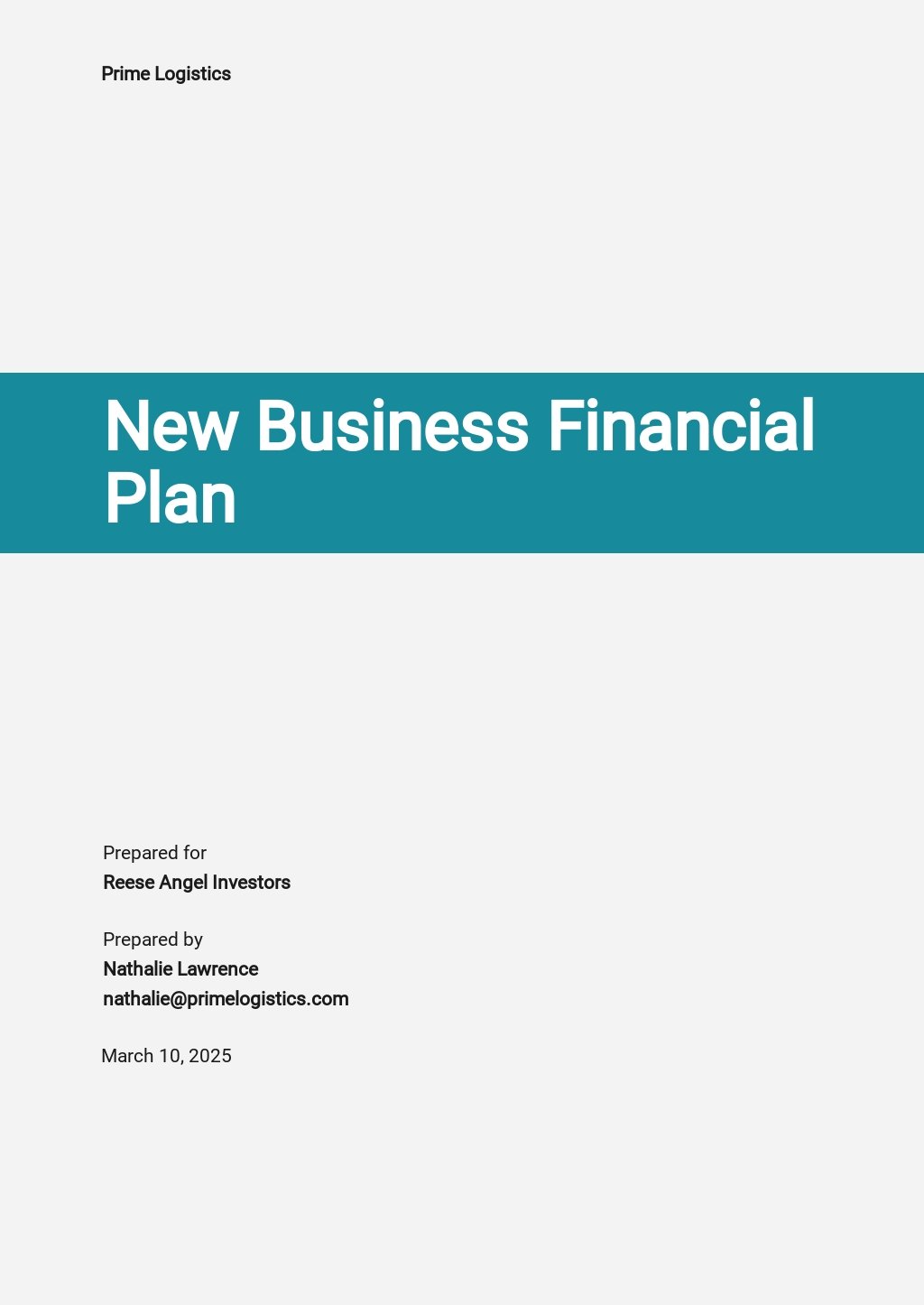 New Business Financial Plan Template