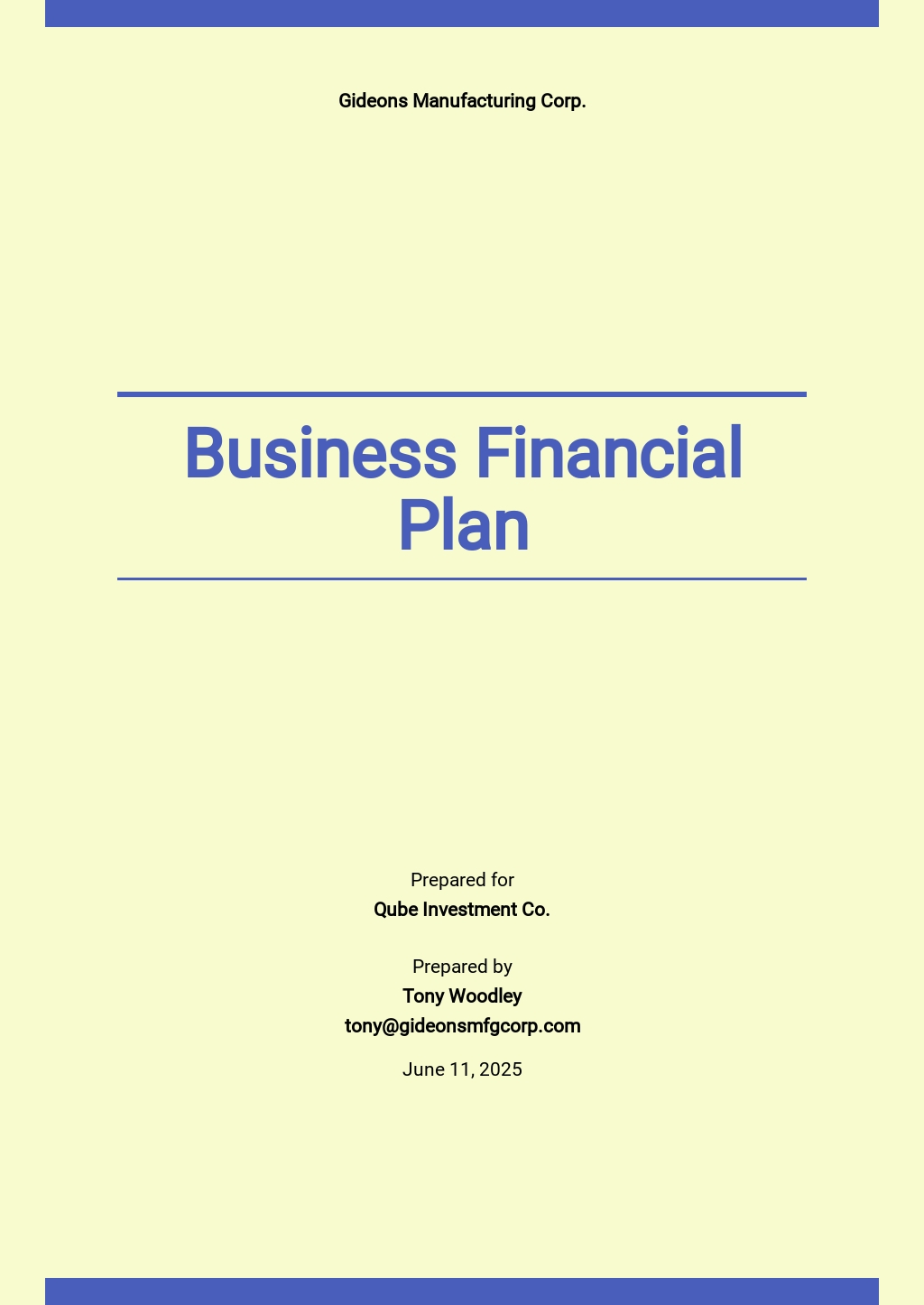 financial documents for a business plan