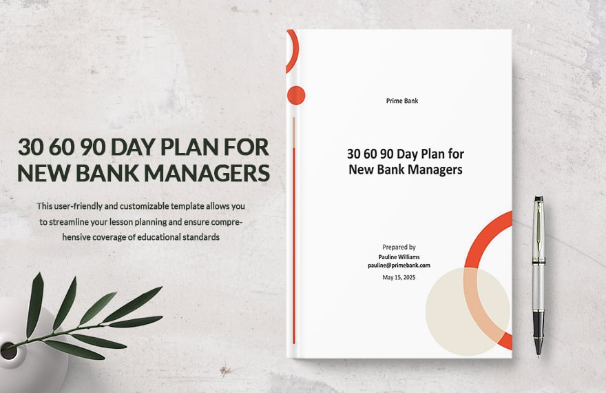30 60 90 Day Plan for New Bank Managers Template