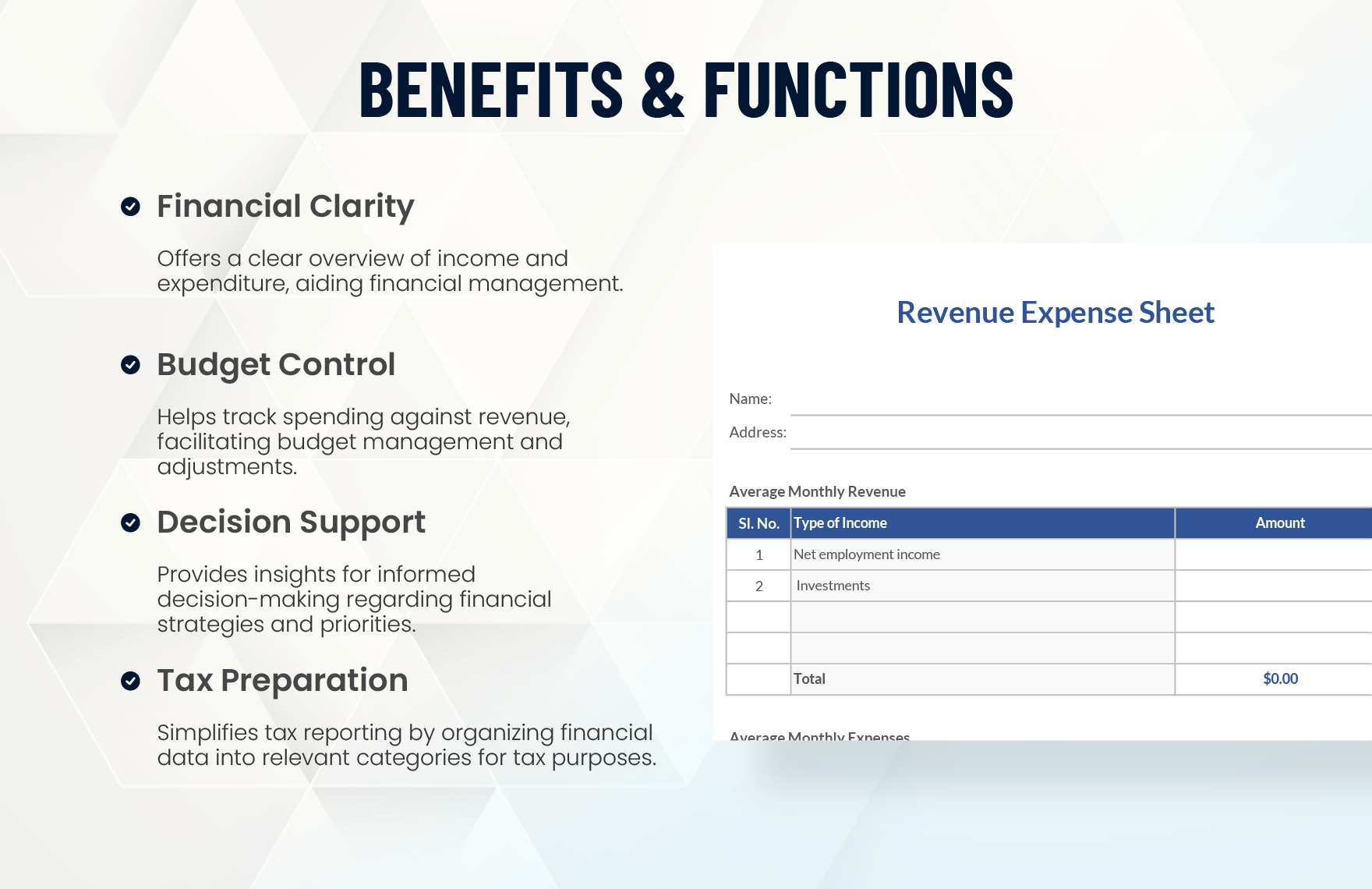 Revenue Expense Sheet Template