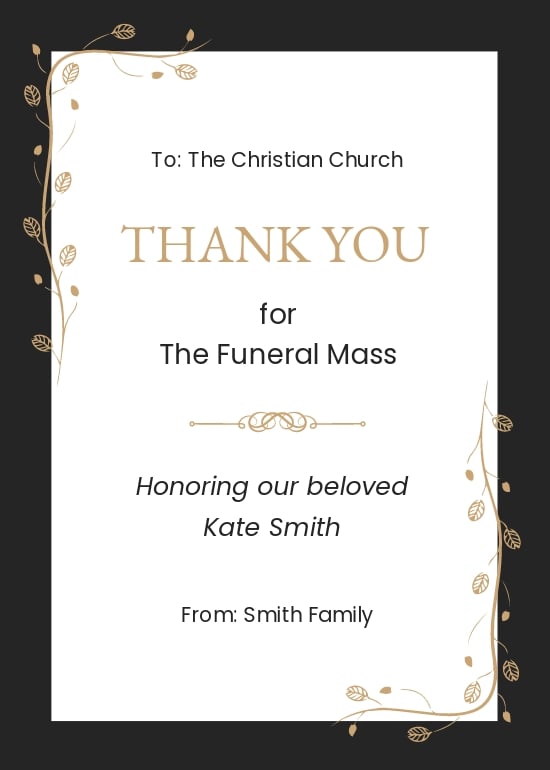 Funeral Thank You for Mass Card Template