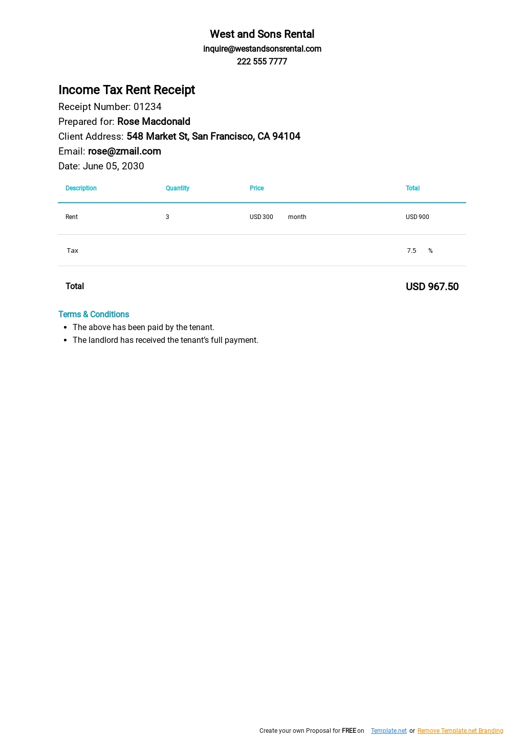 Rent Receipt Template Google Docs