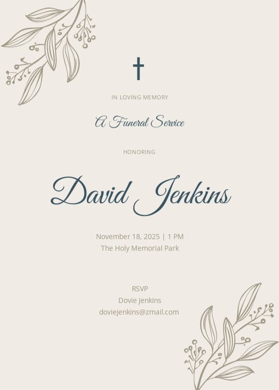 Floral Funeral Announcement Invitation Template