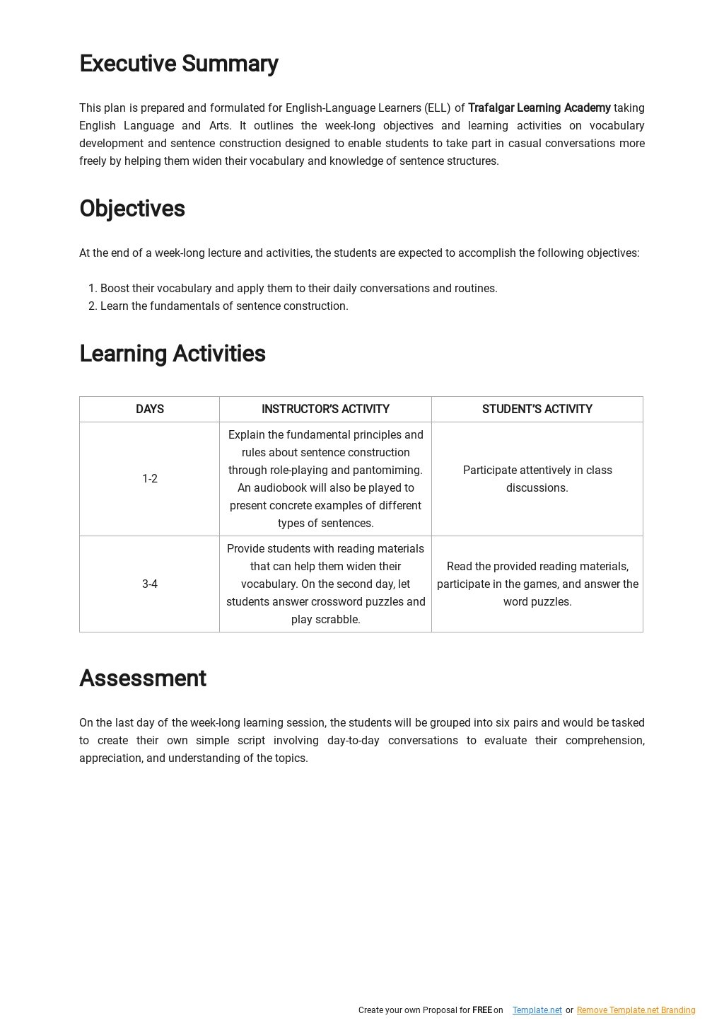 Free UDL Lesson Plan for ELL Students Template Google Docs, Word