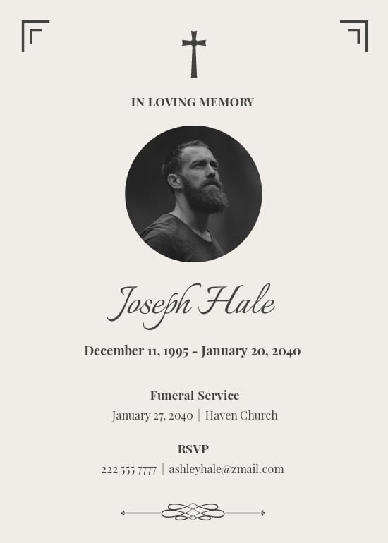 Classic Funeral Announcement Card Template