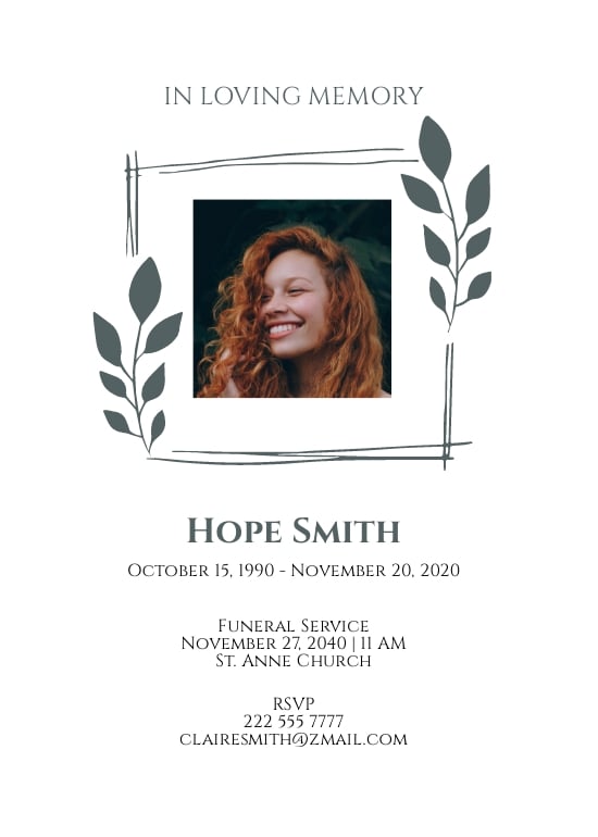 Free Blank Funeral Announcement Card Template