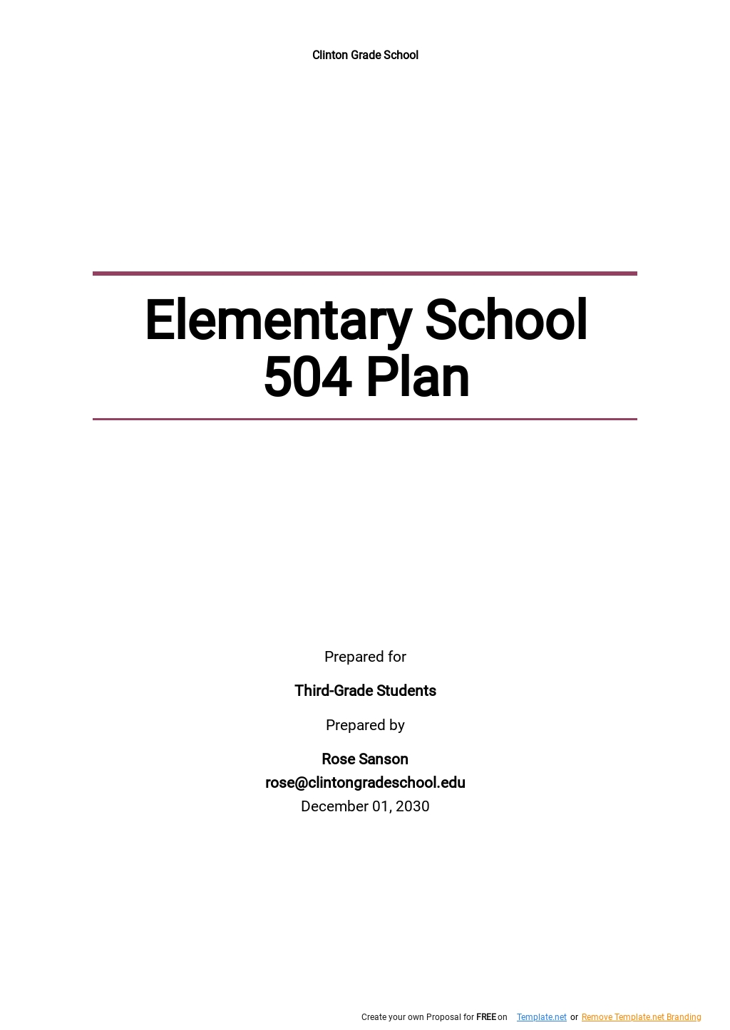 Elementary School 504 Plan Template