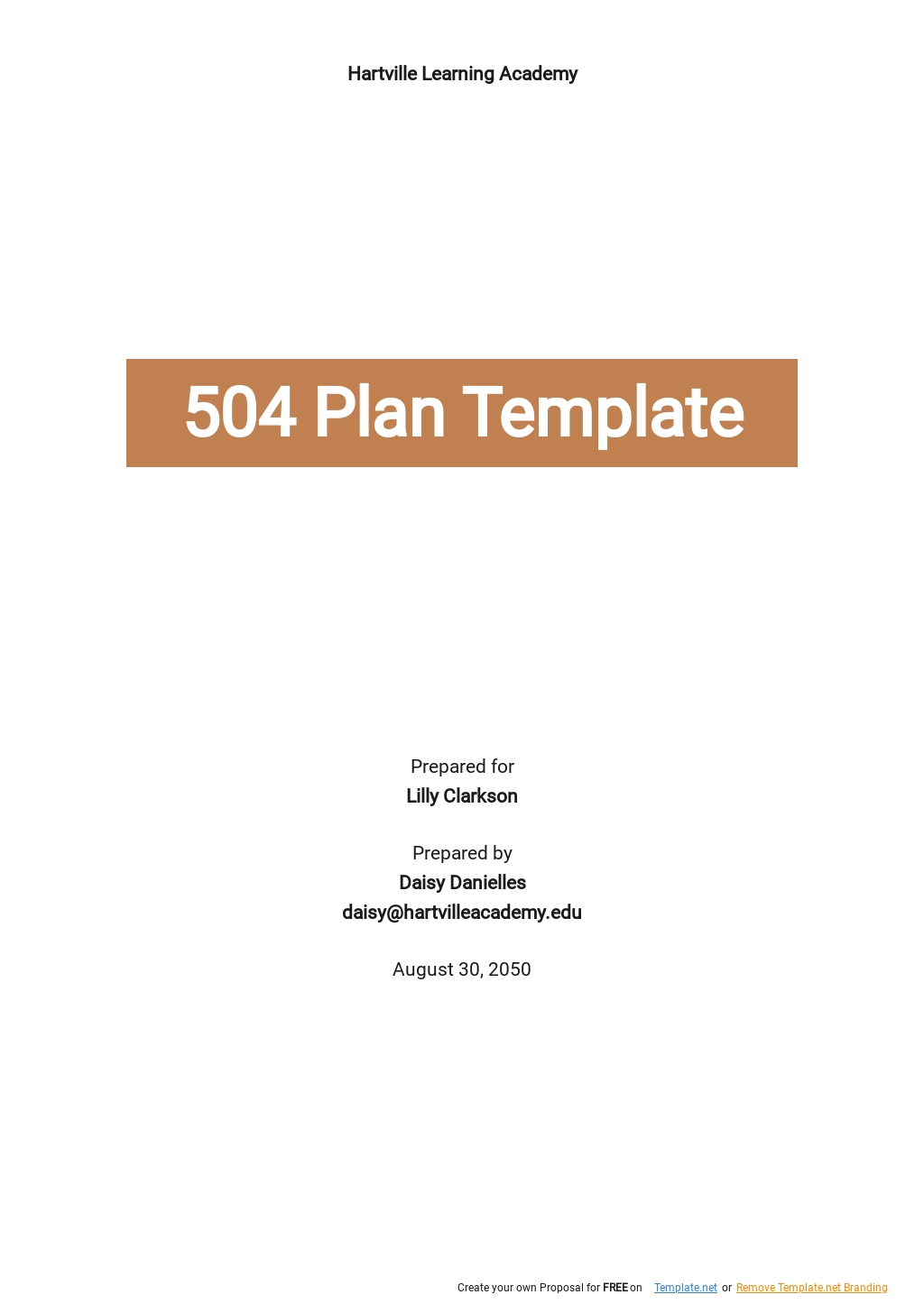 FREE Free Blank 504 Plan Template