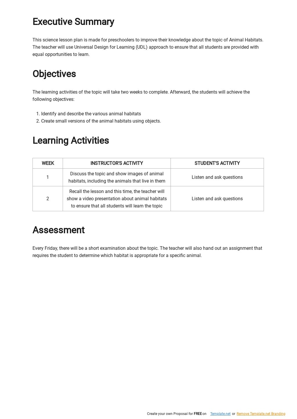 UDL Lesson Plan for Preschool Template in Google Docs, Word, Apple