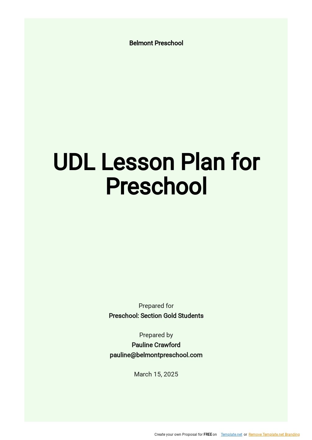 UDL Lesson Plan for Preschool Template