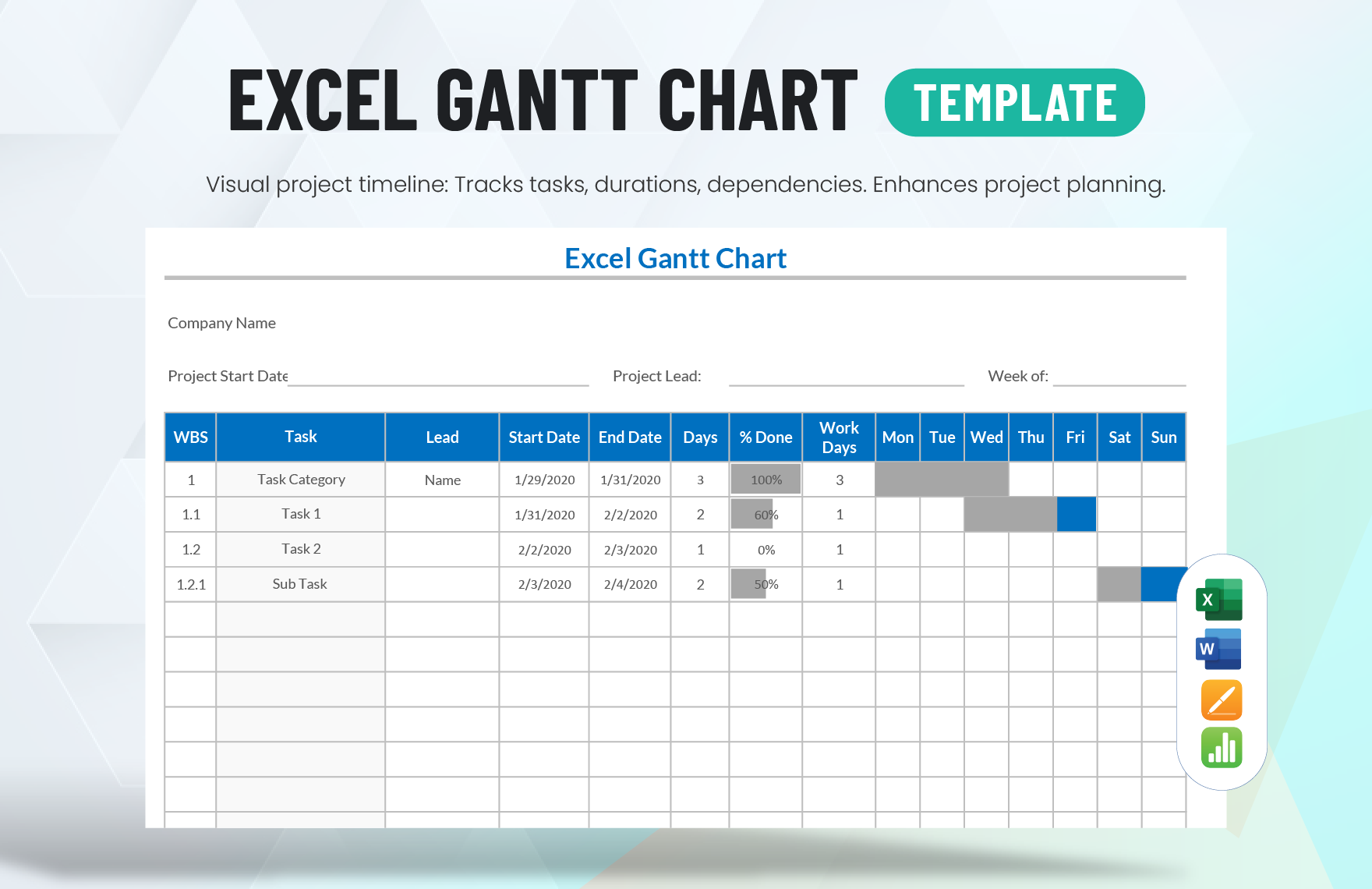Excel Gantt Chart Template in Word, Excel, Apple Pages, Apple Numbers