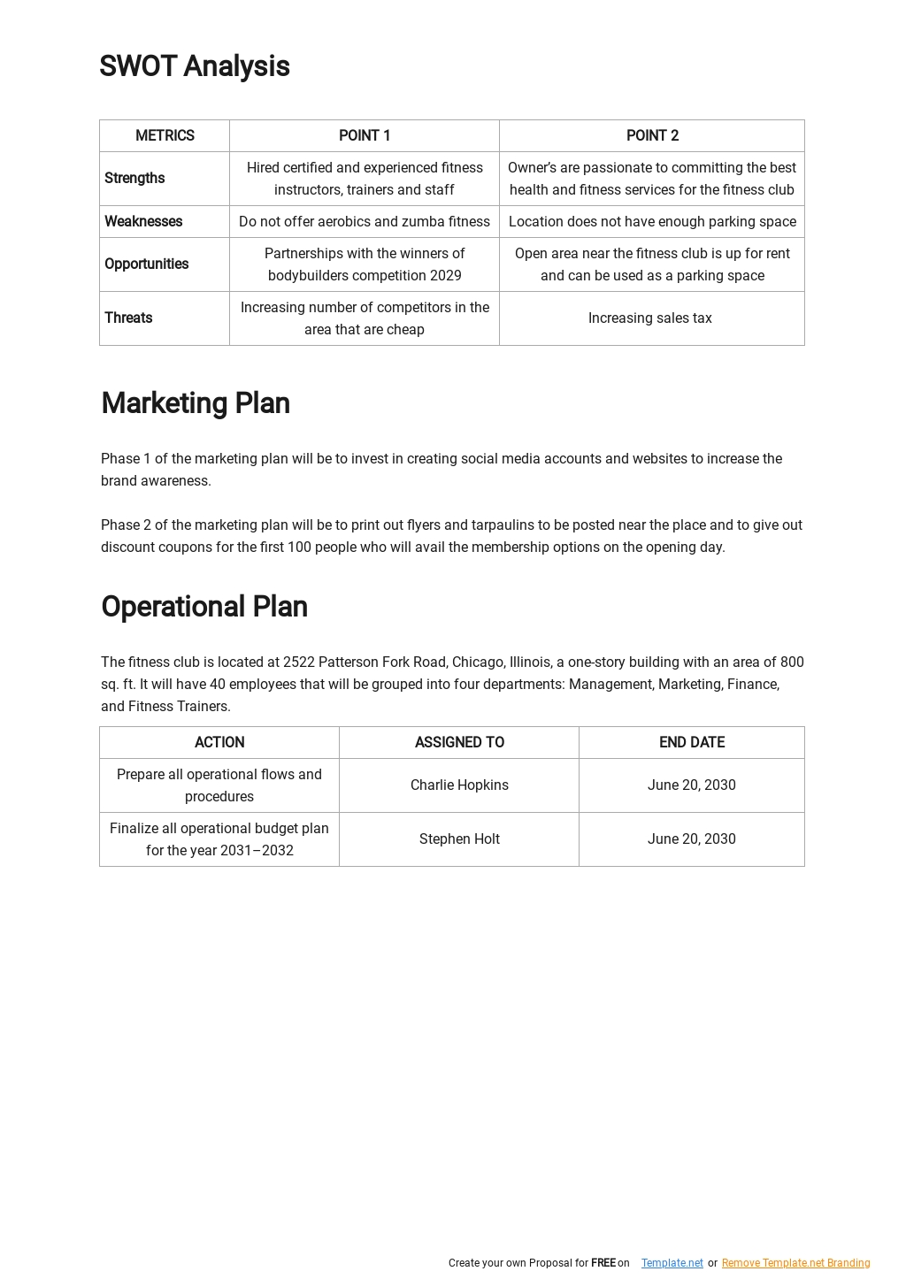 Fitness Club Business Plan Template [Free PDF] | Template.net