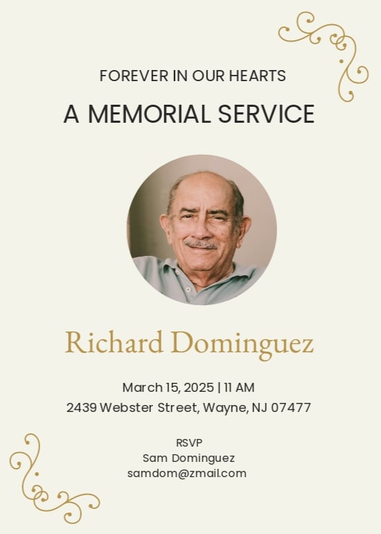 Personalised Funeral Announcement Invitation Template
