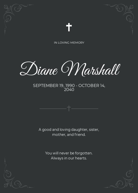 Simple Funeral Remembrance Card Template
