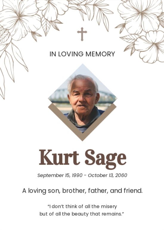 Free Sample Funeral Remembrance Card Template