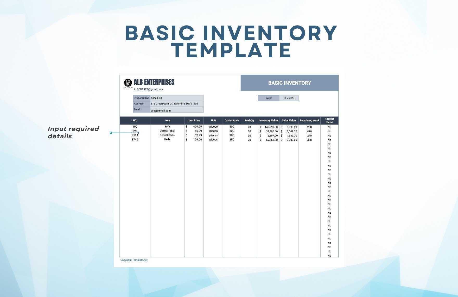 Basic Inventory Template