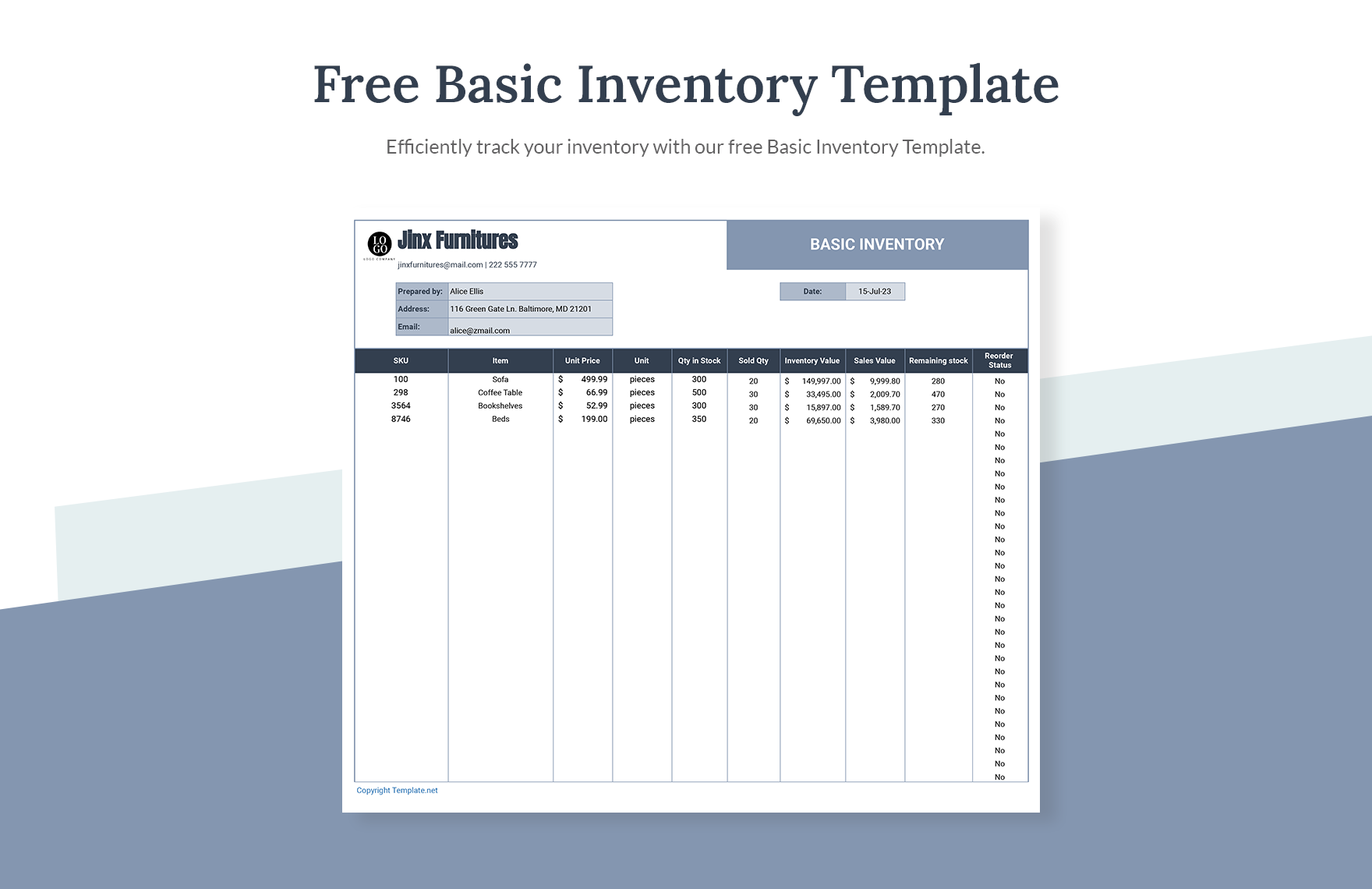 Free Basic Inventory Template