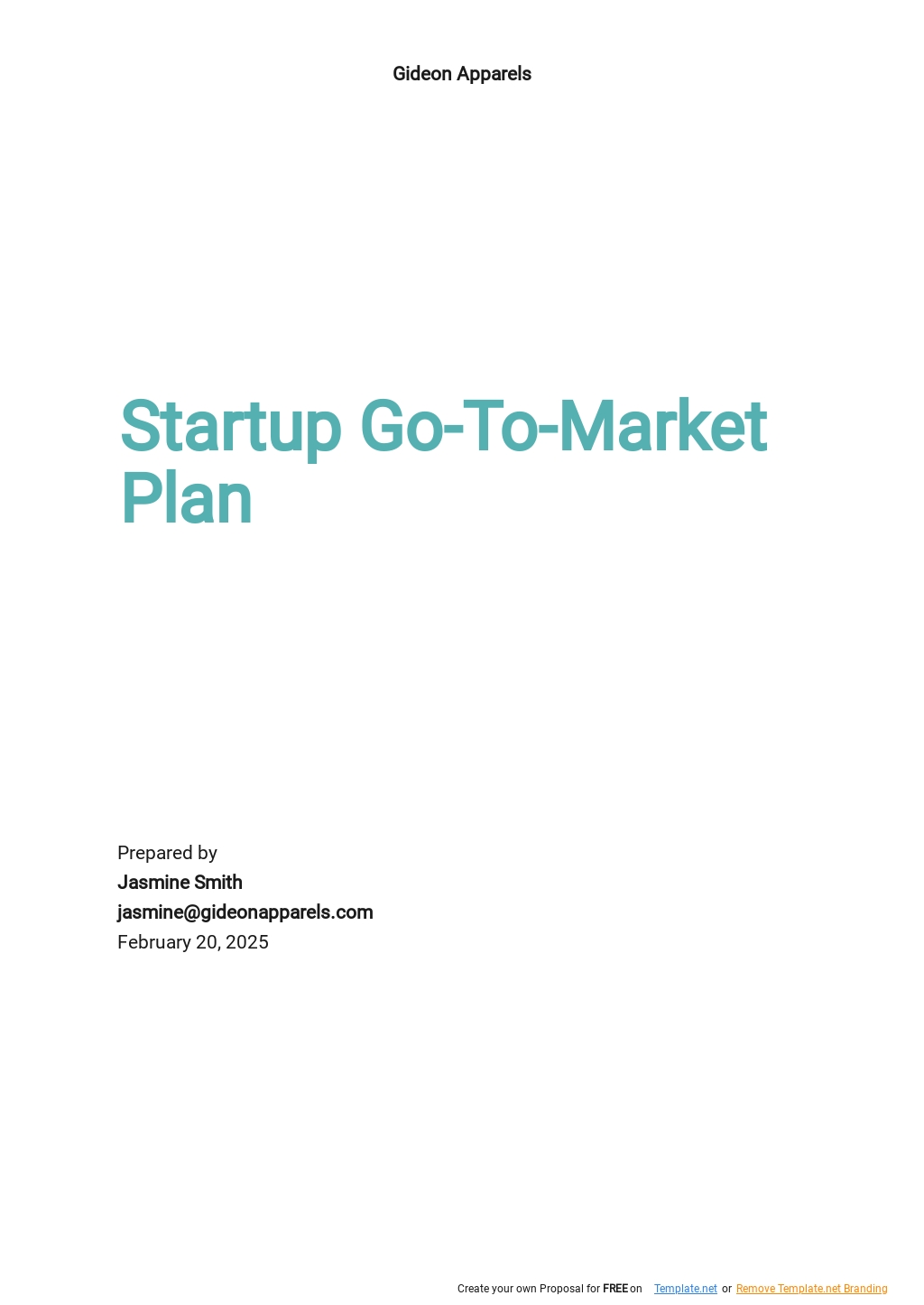 Startup Go To Market Plan Template