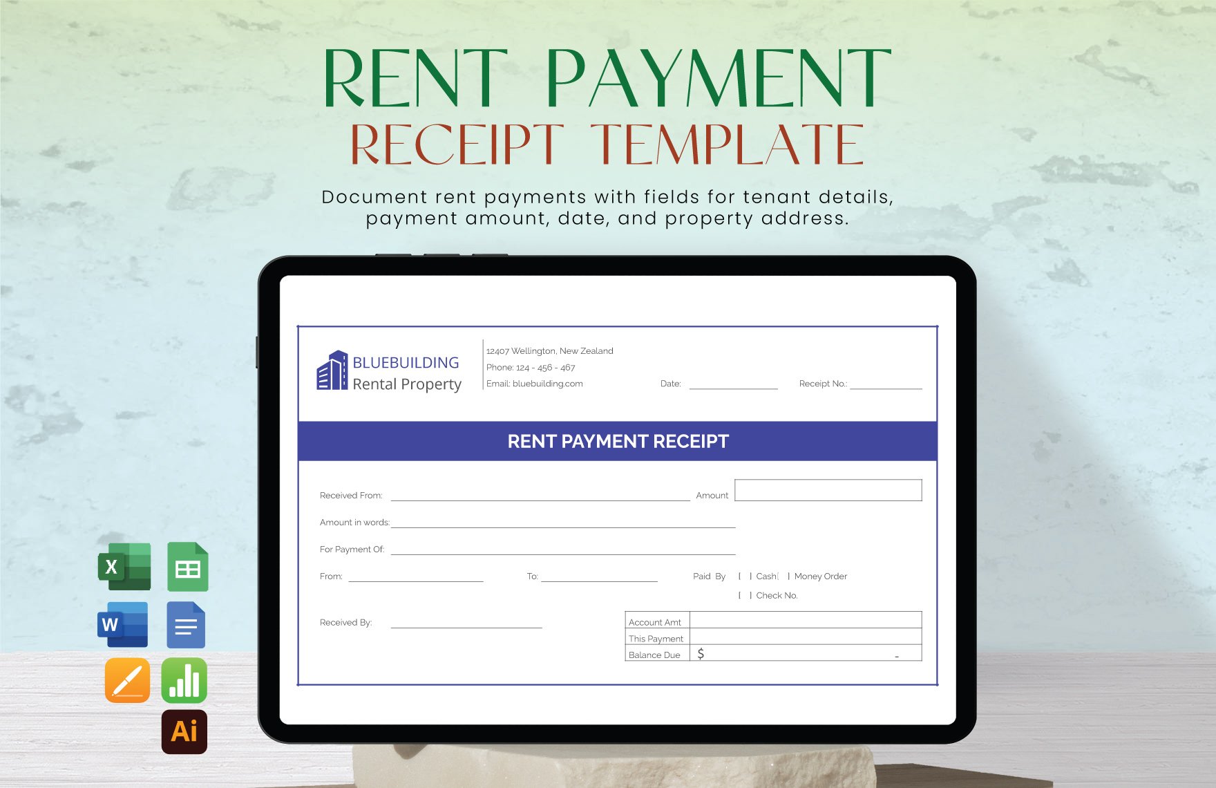 Rent Payment Receipt Template in Word, Google Docs, Excel, Google Sheets, Illustrator, Apple Pages, Apple Numbers