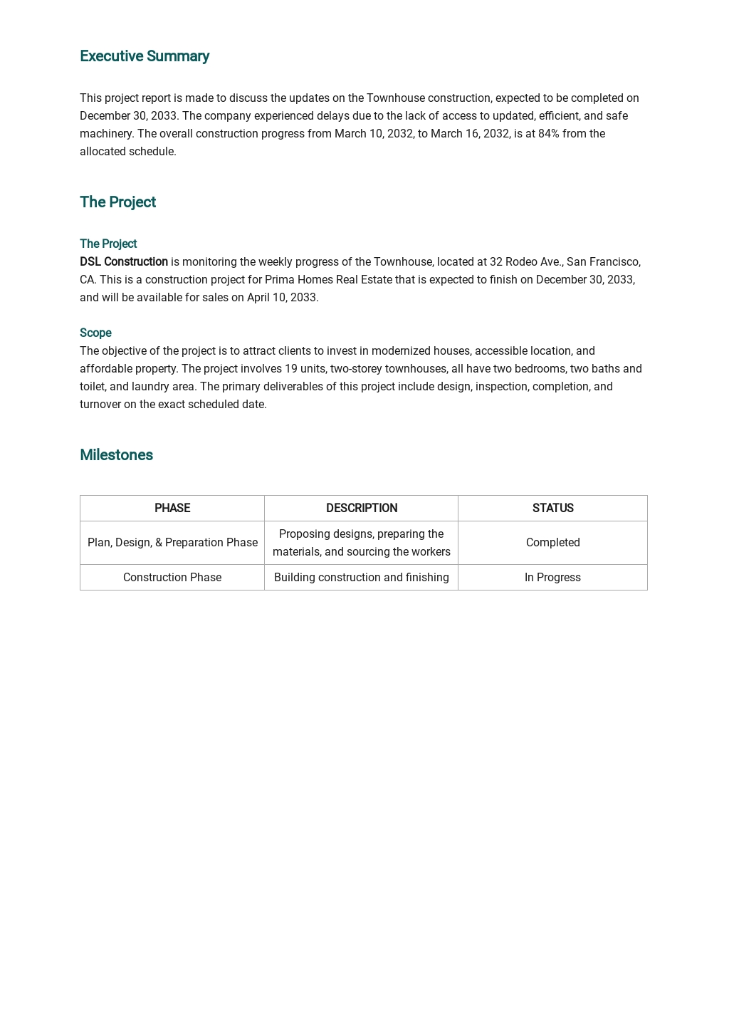 Project weekly Status Report Template [Free PDF] - Word (DOC) | Apple ...