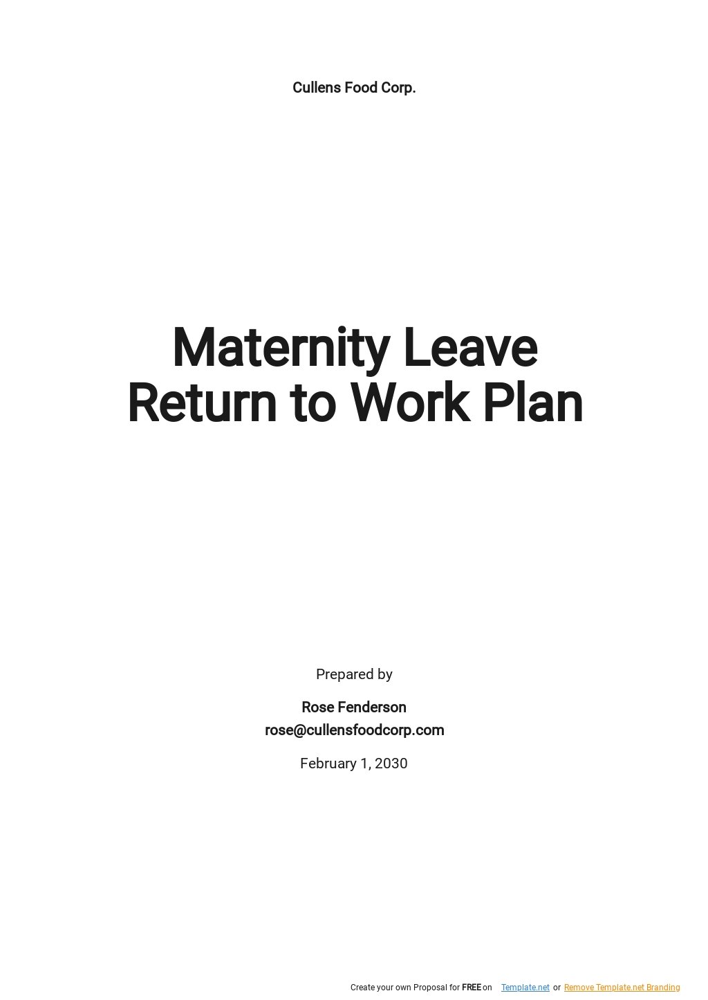 Maternity Leave Return to Work Plan Template