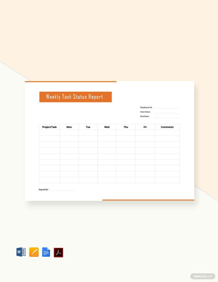 Weekly Task Report Template in Word, Pages, PDF, Google Docs - Download | Template.net