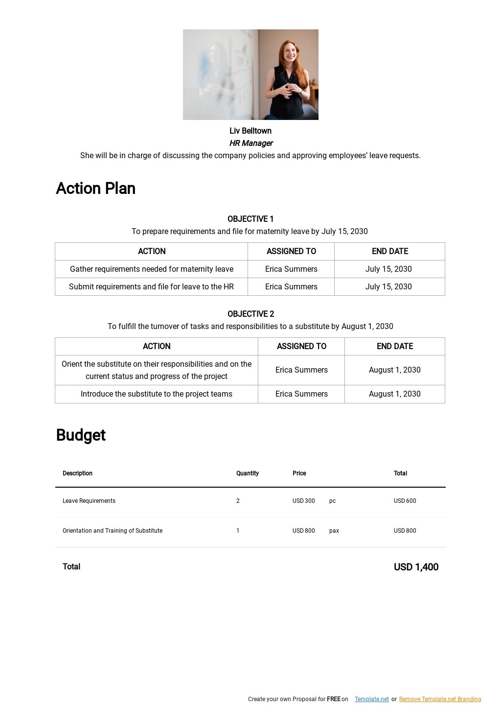 Maternity Leave Project Plan Template [Free PDF]